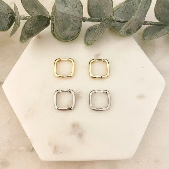 925 Sterling Silver Square Earrings Geometric Huggie Hoop Earrings - Picture 4 of 7